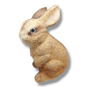 Vintage Flocked Brown Bunny Rabbit Coin Piggy Bank 6" Tall Hong Kong